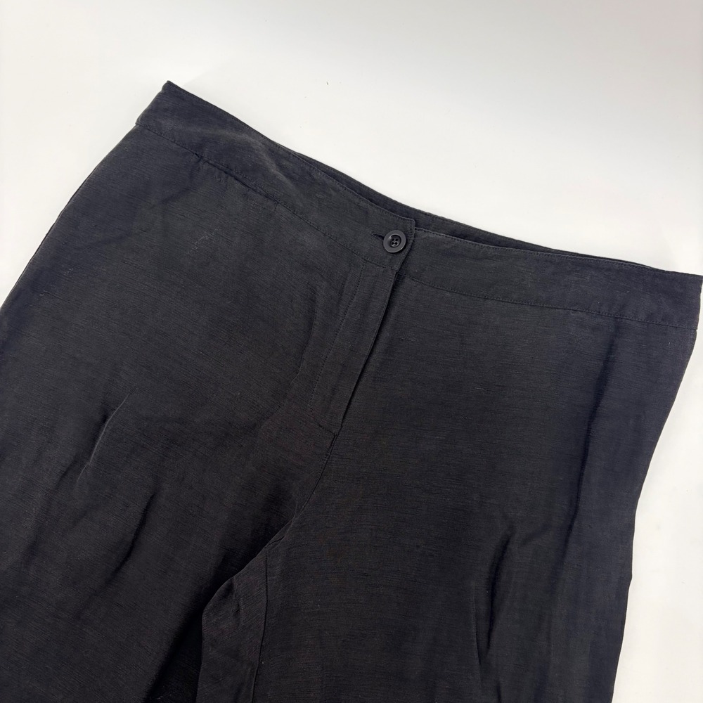 Eileen Fisher Pants Women M Black Linen Silk Blend Wide Leg Relaxed